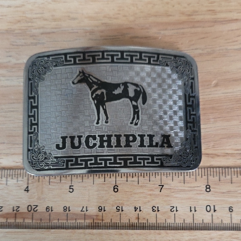 Juchipila Horse Western Belt Buckle Silver Tone‎ Rectangular